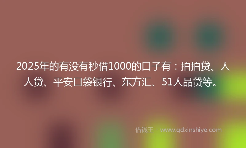 2025年的有没有秒借1000的口子有：拍拍贷、人人贷、平安口袋银行、东方汇、51人品贷等。