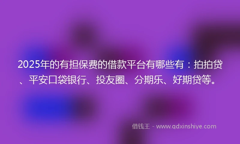 2025年的有担保费的借款平台有哪些有：拍拍贷、平安口袋银行、投友圈、分期乐、好期贷等。