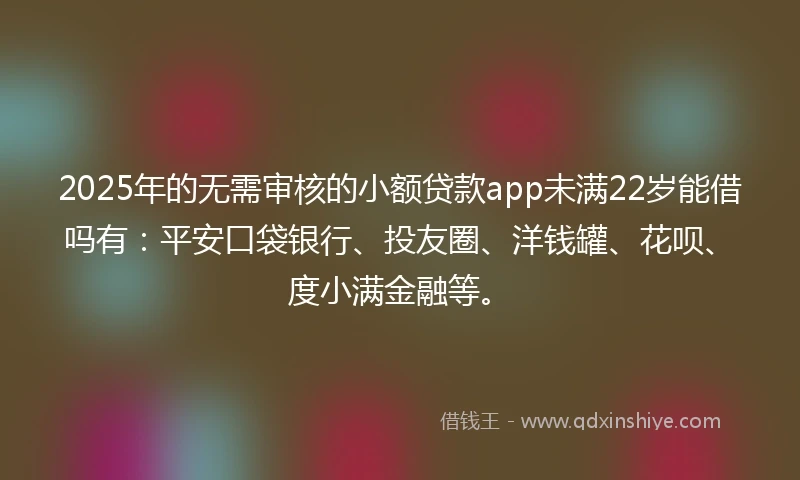 2025年的无需审核的小额贷款app未满22岁能借吗有：平安口袋银行、投友圈、洋钱罐、花呗、度小满金融等。