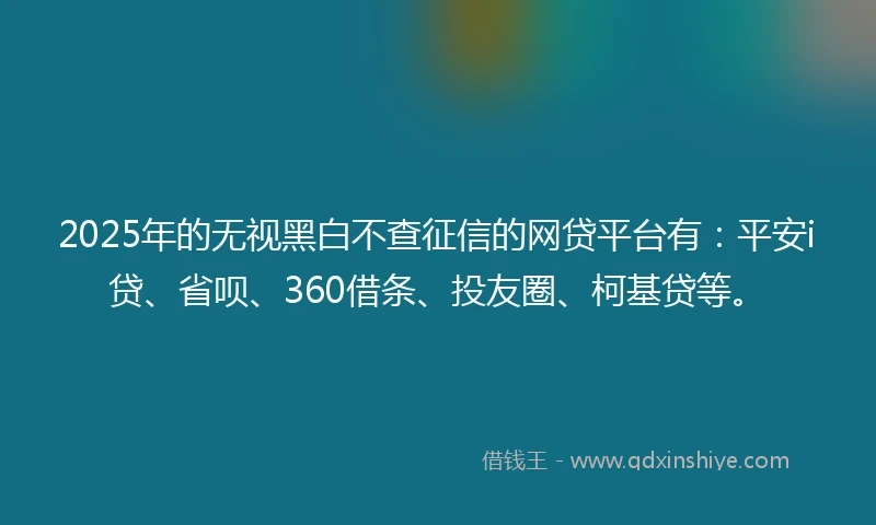 2025年的无视黑白不查征信的网贷平台有：平安i贷、省呗、360借条、投友圈、柯基贷等。