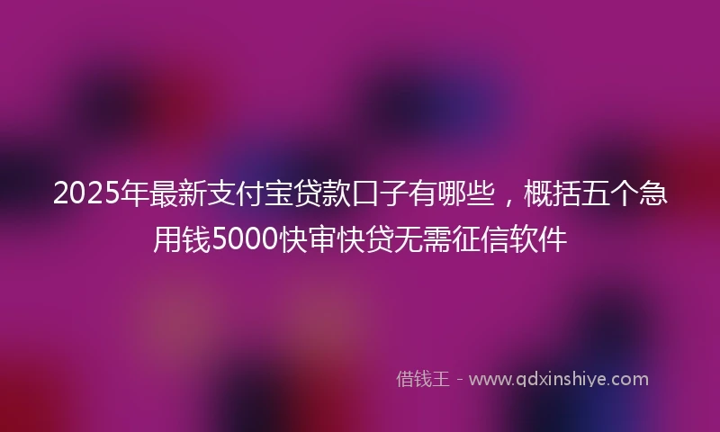 2025年最新支付宝贷款口子有哪些，概括五个急用钱5000快审快贷无需征信软件