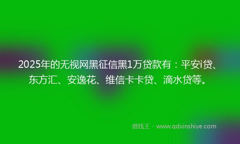 2025年的无视网黑征信黑1万贷款有：平安i贷、东方汇、安逸花、维信卡卡贷、滴水贷等。