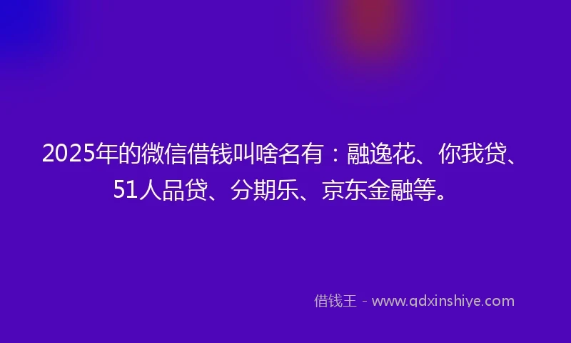 2025年的微信借钱叫啥名有：融逸花、你我贷、51人品贷、分期乐、京东金融等。