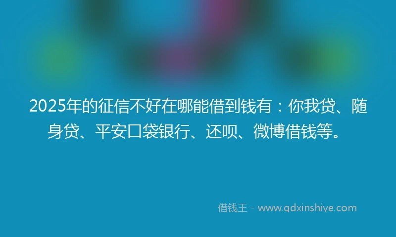 2025年的征信不好在哪能借到钱有：你我贷、随身贷、平安口袋银行、还呗、微博借钱等。