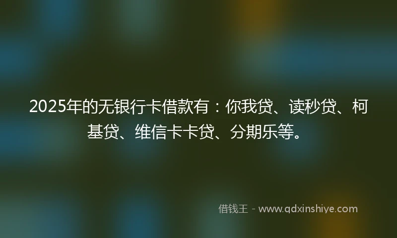 2025年的无银行卡借款有：你我贷、读秒贷、柯基贷、维信卡卡贷、分期乐等。