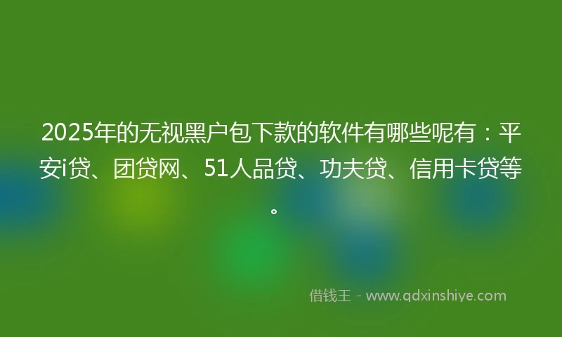 2025年的无视黑户包下款的软件有哪些呢有：平安i贷、团贷网、51人品贷、功夫贷、信用卡贷等。