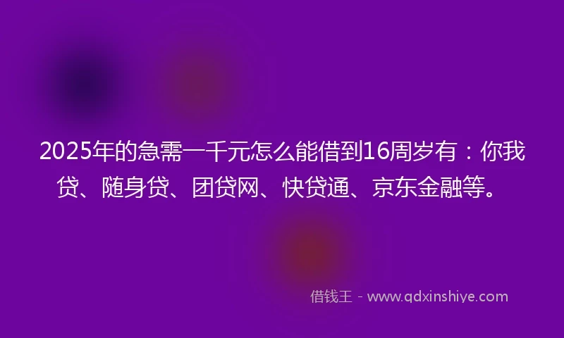2025年的急需一千元怎么能借到16周岁有：你我贷、随身贷、团贷网、快贷通、京东金融等。