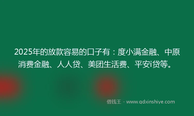 2025年的放款容易的口子有：度小满金融、中原消费金融、人人贷、美团生活费、平安i贷等。