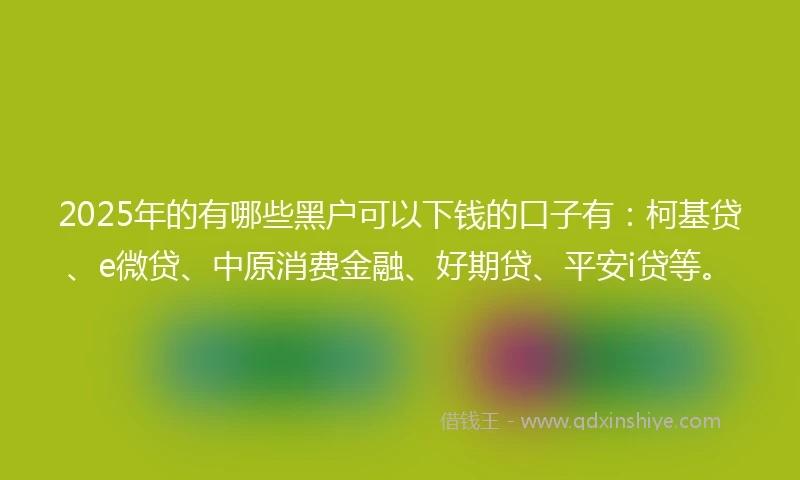 2025年的有哪些黑户可以下钱的口子有：柯基贷、e微贷、中原消费金融、好期贷、平安i贷等。