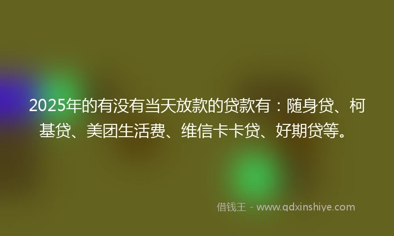 2025年的有没有当天放款的贷款有：随身贷、柯基贷、美团生活费、维信卡卡贷、好期贷等。