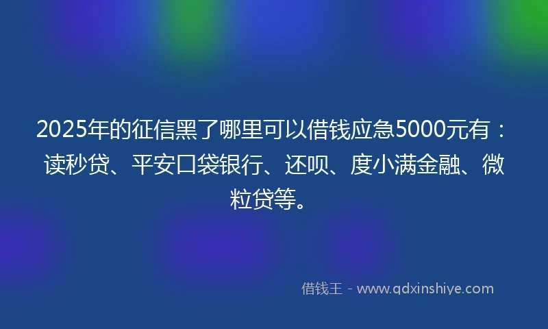 2025年的征信黑了哪里可以借钱应急5000元有：读秒贷、平安口袋银行、还呗、度小满金融、微粒贷等。