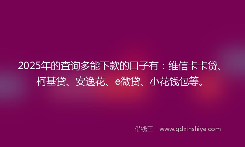 2025年的查询多能下款的口子有：维信卡卡贷、柯基贷、安逸花、e微贷、小花钱包等。
