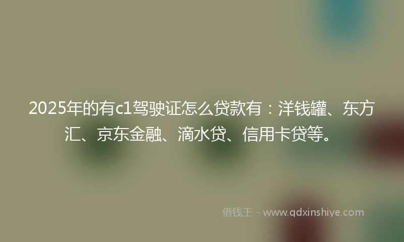 2025年的有c1驾驶证怎么贷款有：洋钱罐、东方汇、京东金融、滴水贷、信用卡贷等。