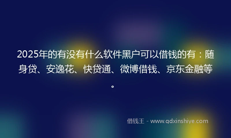 2025年的有没有什么软件黑户可以借钱的有：随身贷、安逸花、快贷通、微博借钱、京东金融等。
