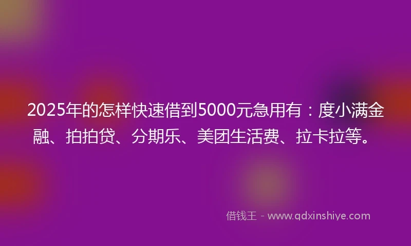 2025年的怎样快速借到5000元急用有：度小满金融、拍拍贷、分期乐、美团生活费、拉卡拉等。