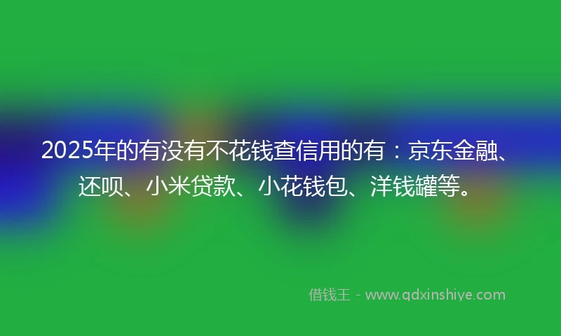 2025年的有没有不花钱查信用的有：京东金融、还呗、小米贷款、小花钱包、洋钱罐等。
