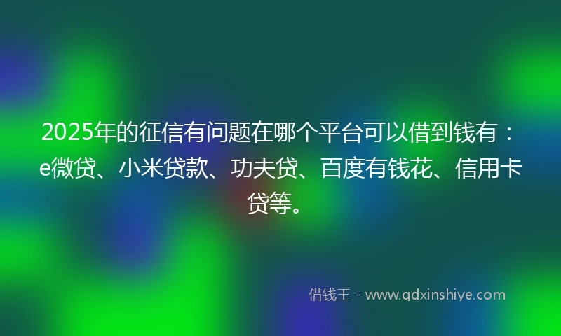 2025年的征信有问题在哪个平台可以借到钱有:e微贷、小米贷款、功夫贷、百度有钱花、信用卡贷等。