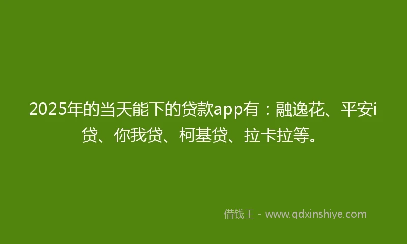 2025年的当天能下的贷款app有：融逸花、平安i贷、你我贷、柯基贷、拉卡拉等。