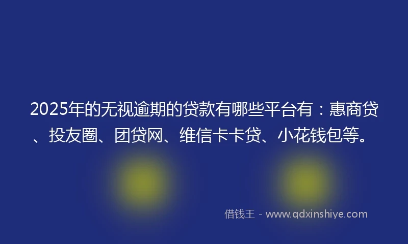 2025年的无视逾期的贷款有哪些平台有：惠商贷、投友圈、团贷网、维信卡卡贷、小花钱包等。