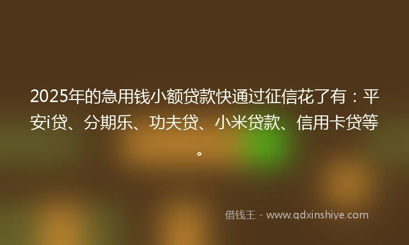 2025年的急用钱小额贷款快通过征信花了有：平安i贷、分期乐、功夫贷、小米贷款、信用卡贷等。