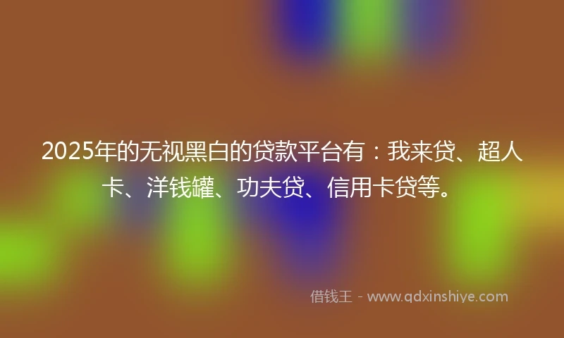 2025年的无视黑白的贷款平台有：我来贷、超人卡、洋钱罐、功夫贷、信用卡贷等。