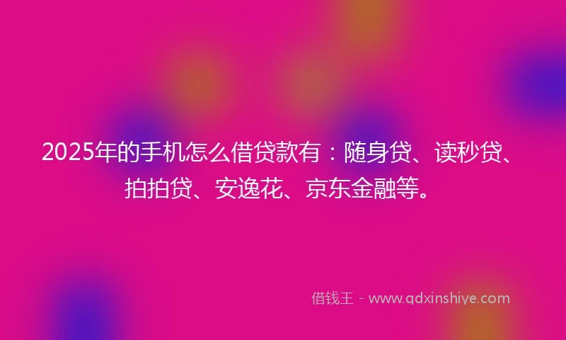 2025年的手机怎么借贷款有：随身贷、读秒贷、拍拍贷、安逸花、京东金融等。