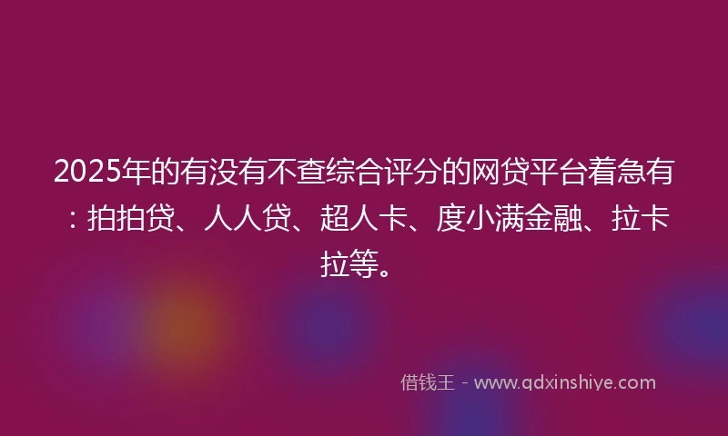 2025年的有没有不查综合评分的网贷平台着急有：拍拍贷、人人贷、超人卡、度小满金融、拉卡拉等。
