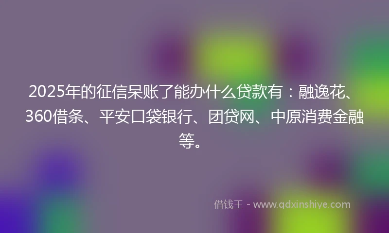 2025年的征信呆账了能办什么贷款有：融逸花、360借条、平安口袋银行、团贷网、中原消费金融等。