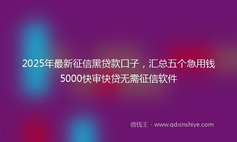 2025年最新征信黑贷款口子，汇总五个急用钱5000快审快贷无需征信软件
