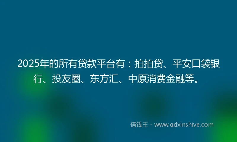 2025年的所有贷款平台有：拍拍贷、平安口袋银行、投友圈、东方汇、中原消费金融等。