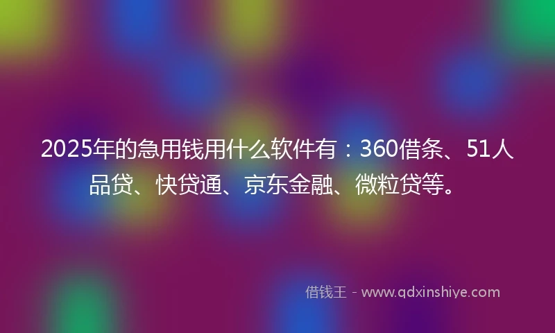 2025年的急用钱用什么软件有：360借条、51人品贷、快贷通、京东金融、微粒贷等。