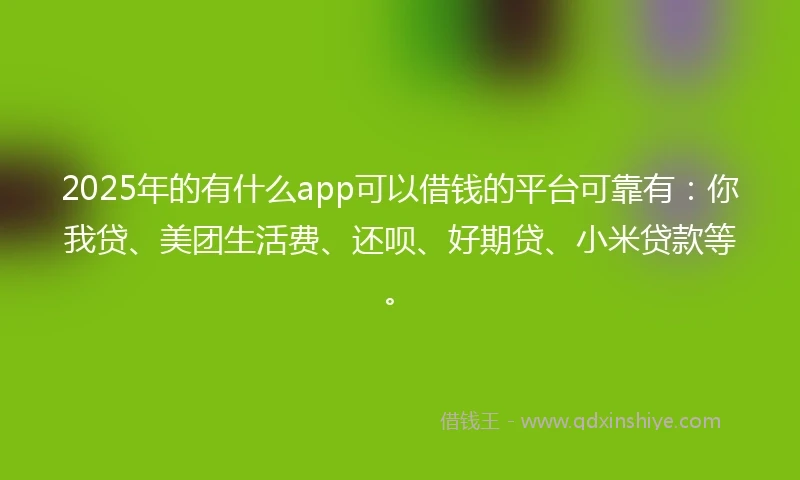2025年的有什么app可以借钱的平台可靠有：你我贷、美团生活费、还呗、好期贷、小米贷款等。