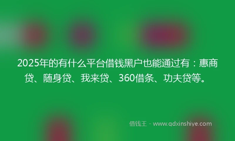 2025年的有什么平台借钱黑户也能通过有：惠商贷、随身贷、我来贷、360借条、功夫贷等。