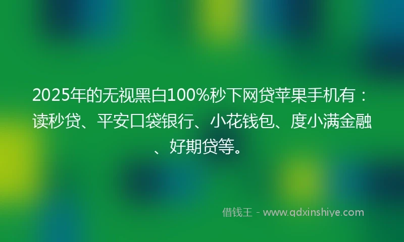 2025年的无视黑白100%秒下网贷苹果手机有：读秒贷、平安口袋银行、小花钱包、度小满金融、好期贷等。