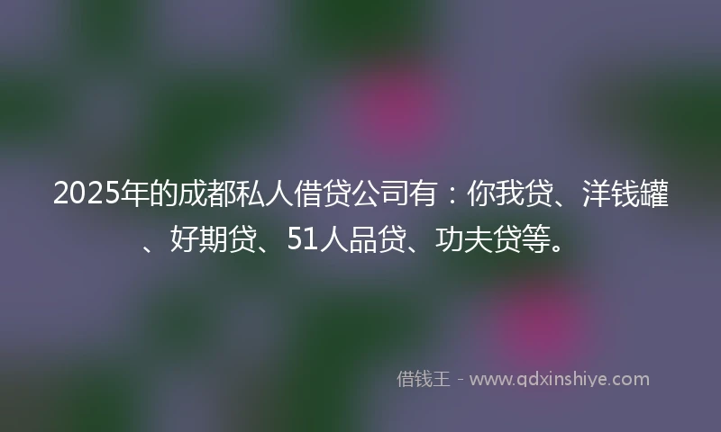 2025年的成都私人借贷公司有：你我贷、洋钱罐、好期贷、51人品贷、功夫贷等。