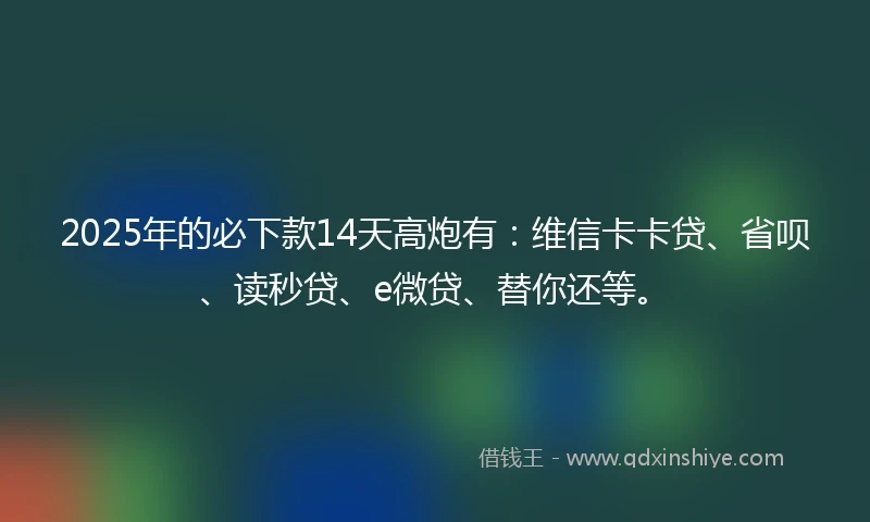 2025年的必下款14天高炮有：维信卡卡贷、省呗、读秒贷、e微贷、替你还等。