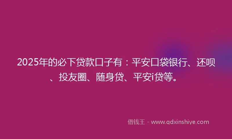 2025年的必下贷款口子有：平安口袋银行、还呗、投友圈、随身贷、平安i贷等。