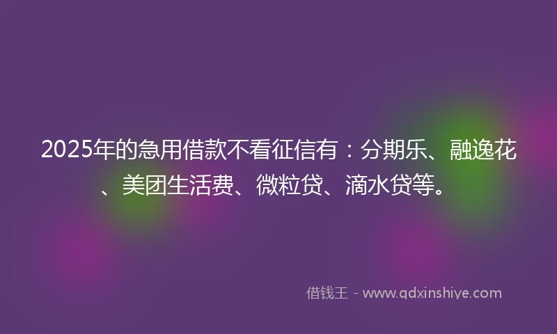2025年的急用借款不看征信有：分期乐、融逸花、美团生活费、微粒贷、滴水贷等。