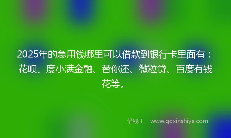 2025年的急用钱哪里可以借款到银行卡里面有：花呗、度小满金融、替你还、微粒贷、百度有钱花等。