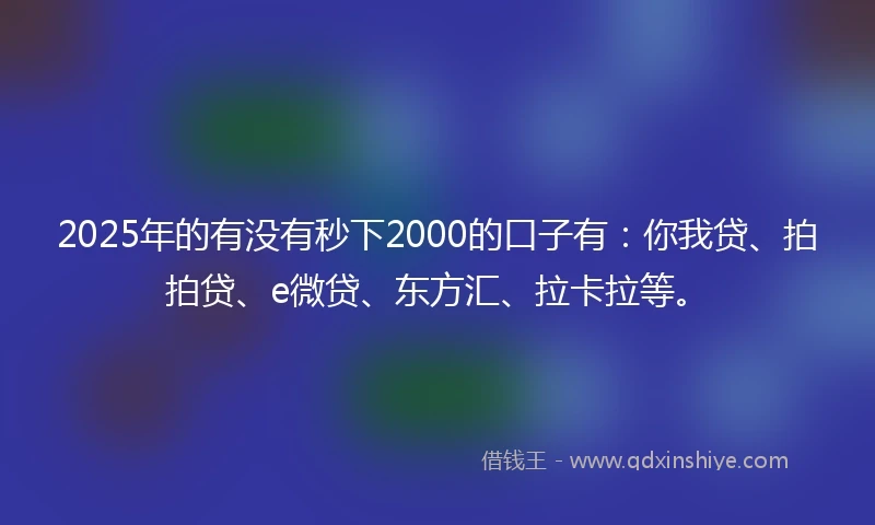 2025年的有没有秒下2000的口子有：你我贷、拍拍贷、e微贷、东方汇、拉卡拉等。