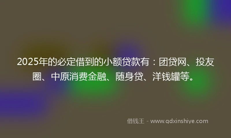 2025年的必定借到的小额贷款有：团贷网、投友圈、中原消费金融、随身贷、洋钱罐等。