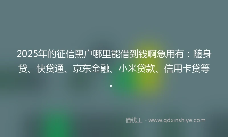 2025年的征信黑户哪里能借到钱啊急用有：随身贷、快贷通、京东金融、小米贷款、信用卡贷等。