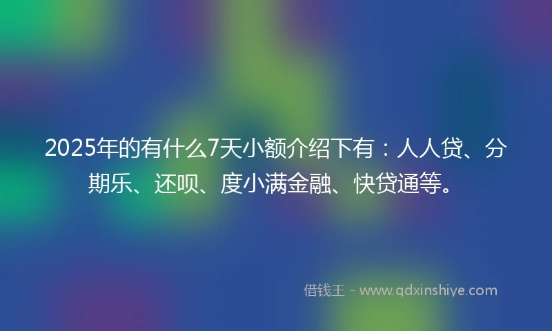 2025年的有什么7天小额介绍下有：人人贷、分期乐、还呗、度小满金融、快贷通等。