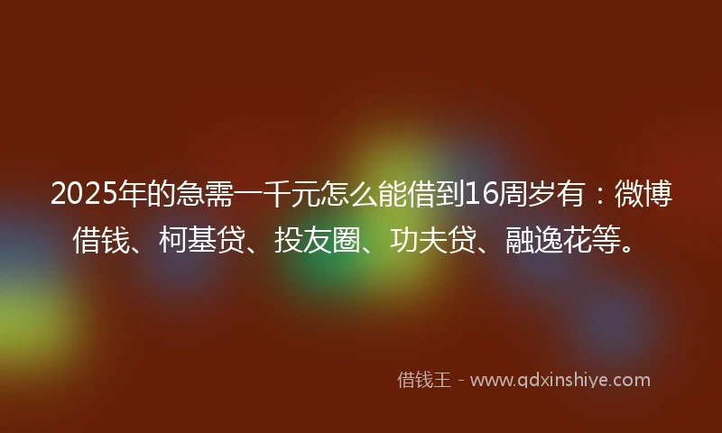 2025年的急需一千元怎么能借到16周岁有：微博借钱、柯基贷、投友圈、功夫贷、融逸花等。