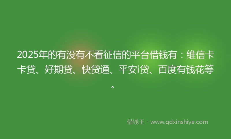 2025年的有没有不看征信的平台借钱有:维信卡卡贷、好期贷、快贷通、平安i贷、百度有钱花等。