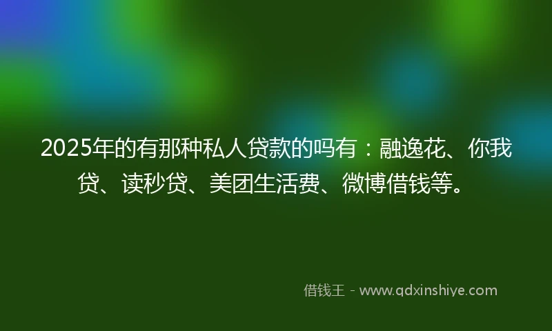 2025年的有那种私人贷款的吗有：融逸花、你我贷、读秒贷、美团生活费、微博借钱等。