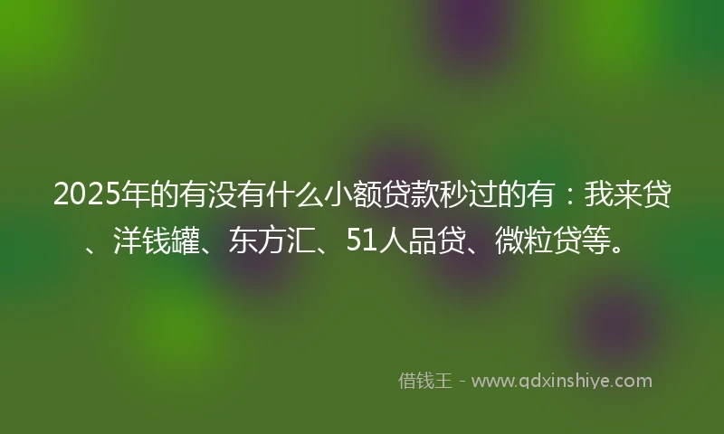 2025年的有没有什么小额贷款秒过的有:我来贷、洋钱罐、东方汇、51人品贷、微粒贷等。