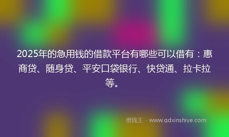 2025年的急用钱的借款平台有哪些可以借有：惠商贷、随身贷、平安口袋银行、快贷通、拉卡拉等。