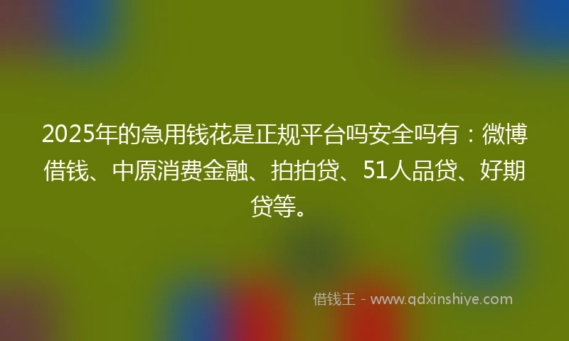 2025年的急用钱花是正规平台吗安全吗有：微博借钱、中原消费金融、拍拍贷、51人品贷、好期贷等。