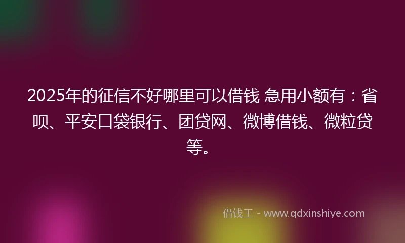 2025年的征信不好哪里可以借钱 急用小额有：省呗、平安口袋银行、团贷网、微博借钱、微粒贷等。
